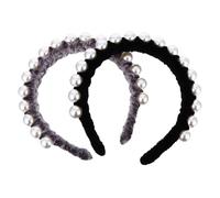 CIYODO 2pcs Retro Pearl Embellished Cloth Headband for Women Large Pearls Hair Hoop Accessories Elegant Vintage Style Hairbands for Weddings Parties Proms