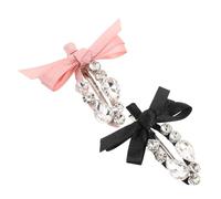 CIYODO 2pcs Rhinestone Bowknot Hair Clips for Women Elegant Duckbill Barrettes with Sparkling Accent Stylish Side Hair Accessories in Black Pink for Versatile Hairstyles