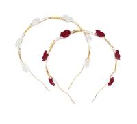 CIYODO 2pcs Rose Flower Headbands for Women Elegant Pearl Hair Accessories in White and Burgundy Comfortable Stylish Hairbands for Face Washing and Daily Wear