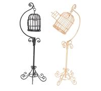 CIYODO 2pcs Scale Miniature Dollhouse Birdcage Model Metal Openable Vintage Bird Cage Decoration for Micro Landscape Victorian Style Floor Stand Accessory in Black and Gold