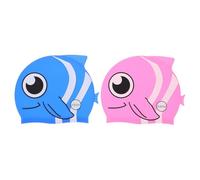 CIYODO 2pcs Silicone Swim Cap Cute Fish Pattern, Waterproof Ear Protection Swimming Hats for and, Blue and Pink, for Swimming Lessons and Outdoor Water Activities