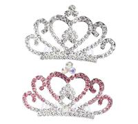CIYODO 2pcs Small Rhinestone Tiara Hair Combs for Elegant Crystal Crown Headdress Accessories Birthday and Wedding Gifts for Charming Silver White and Pink Designs