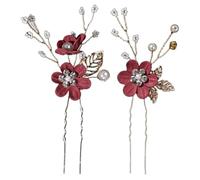 CIYODO 2pcs Wine Red Bridal Hairpins U-Shaped Handmade Beaded Wedding Hair Accessories for Brides Bride Hair Jewelry