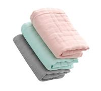CIYODO 3 pcs Washcloths Ultra-Soft Muslin Cotton for Newborn Sensitive Skin Multi-Functional Face Towels for Bath Burp Cloths Sweat and Drool Wipes Gray Green Pink