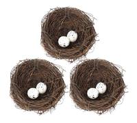 CIYODO 3 Sets Artificial Rattan Bird Nests with 2 Quail Eggs Each, 10cm Decorative Bird Nest Ornaments for Easter Garden Crafts and Party Centerpiece Decoration