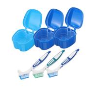 CIYODO 3 Sets Compact Denture Box with Soft Bristle Brush Leakproof Soaking and Storage Case for False Teeth Care Ventilated Design for Dryness for Travel and Daily Use