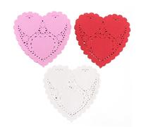 CIYODO 300 Sheets Mini Heart-Shaped Lace Doilies Paper Mats for Cake Decoration Food-Grade Oil-Absorbing Placemats in White Red Pink for Weddings Valentine's Day Parties and DIY Crafts