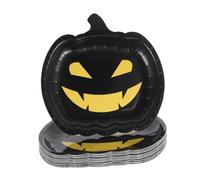 CIYODO 30pcs Halloween Pumpkin Paper Plates Candy Tray Snack Dinnerware for Fall Party Supplies Decorations with Bold Pumpkin Face and Vibrant Festive Colors