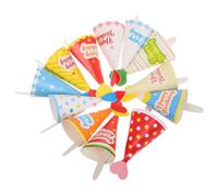 CIYODO 36pcs Mini Birthday Hats Cupcake Toppers DIY Cake Decorations for Party Shower Cartoon Korean Design Multipurpose Dessert Picks with Polka Dot Stripe Star Patterns