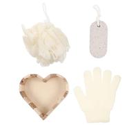 CIYODO 3pcs Bathing Set for Women - Heart-Shaped Bath Sponge 20g, Oval Foot Scrubbing Stone 9.5x4.5x1.5cm, Nylon Exfoliating Gloves - Body and Foot Care Exfoliation Kit for Spa and Shower