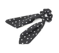 CIYODO 3pcs Heart Pattern Hair Scrunchies Set Ribbon Bowknot, Elastic Ponytail Holders for Women, Includes White Black and Red Colors, Decorative Hair Accessories for Daily Use