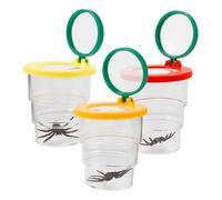 CIYODO 3pcs Insect Collecting Box with Magnifier Container, Telescopic Observation Cups in Red Green Orange, Educational Nature Exploration for Student Science Learning