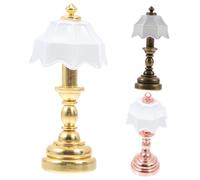 CIYODO 3pcs Miniature Desk Lamp Set for Dollhouse - Micro Landscape Table Lights with White Shades and Gold, Rose Gold, Brown Bases - Miniature Bedside Light Ornaments for Dollhouse Decor
