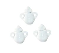 CIYODO 3pcs Miniature Porcelain White Tea Jugs for Dollhouse Kitchen Décors, Ceramic Mini Sugar Pot Models with Realistic Look, for Mini House Dining Room and Photography Props