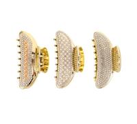 CIYODO 3pcs Pearl Rhinestone Hair Claw Clips Gold Plastic Jumbo Hair Clamp Strong Non-slip Hold for Thick Women Vintage Sparkly Styling Accessories