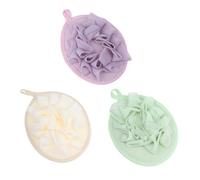 CIYODO 3pcs Solid Color Shower Loofah Bath Balls with Bubble Making Net Soft Exfoliating Bath Scrub Tools for Gentle Cleansing and Foam Rich Lather Includes Purple Green Light Yellow