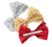 CIYODO 3pcs Sparkly Sequin Hair Bows Clips for Comfortable Secure Fit Accessories Red Gold Silver Decorative Hair Clips for Young