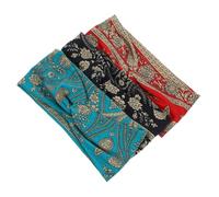 CIYODO 3pcs Wide Ethnic Print Headbands for Women Soft Stretch Hair Accessories Fashionable Sport Hairbands for Yoga Parties Travel Vintage Style Crossed Design in Navy and Lake Blue