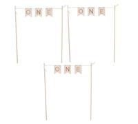 CIYODO 3pcs Wood One Cake Topper for Birthday Cake Decoration Lightweight Engraved Banner Picks for Party Home Celebrations and Photo Props with Natural Wooden Charm