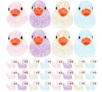 CIYODO 40pcs Mini Resin Glow-in-the-dark Duck Statues, Luminous Miniature Duck Figurines for Garden Landscape, Aquarium, Dollhouse Decoration Set with Sky Blue, Pink, White, and Green