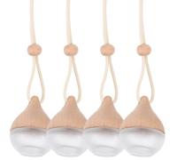 CIYODO 4pcs 8ml Car Perfume Pendant Diffuser Set Beech Wood Cap and Frosted Glass Drop Bottle, Aromatherapy Essential Oil Hanging Air Freshener for Vehicle Interior