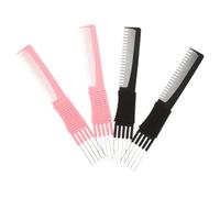 CIYODO 4pcs Carbon Fiber Teasing Comb Set with Metal Pick for Volume and Parting Anti-static Styling Combs for Women Comfortable Grip Hairdressing Tool for Curly Wavy and Thick Hair