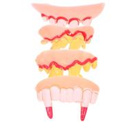 CIYODO 4pcs Cosplay Dentures Fake Teeth for Halloween Parties Spooky Funny Props Lifelike Decorations for Costume Cosplay for Pranks Halloween Setup
