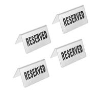 CIYODO 4Pcs Double Sided Stainless Steel Reserved Signs Table Holder for Party Supplies Cafe Seat Markers Silver Desk Plates for Weddings Business Events