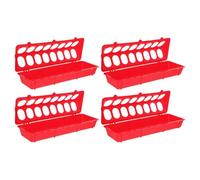 CIYODO 4pcs Flip Top Small Poultry Feeder Trays, Red Plastic Chicken and Bird Feed Troughs, No Spill Feeding Device for Parrots, Quail, Chicks and Cage Birds