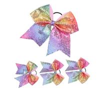 CIYODO 4pcs Glitter Cheerleading Hair Bows for Sequin Ponytail Holders with Smooth Surface Large Bow Hair Scrunchies for Daily Wear and Party Accessories