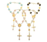 CIYODO 4pcs Handmade Cross Prayer Beads Bracelet with Vibrant Glass Pearls for Men Women Religious Rosary Wrist Chain for Baptism Yoga Wedding Party Favors