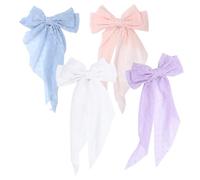 CIYODO 4pcs Large Ribbon Hair Clips for Women Spring Barrettes with Long Tail Bowknots Skin-friendly Breathable Design Stable Hold for Thick Hair Charming Pastel Colors