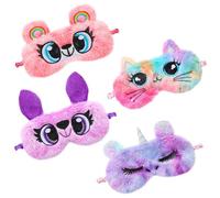 CIYODO 4Pcs Plush Sleep Mask Animal Eye Cover for Sleeping Soft Faux Block Out Eye Mask for Travel Napping Home Use Cute Cartoon Designs Owl Unicorn Cat Bear