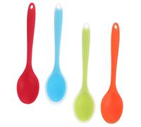 CIYODO 4Pcs Silicone Spoons Heat Resistant Non-Stick Cooking Utensils Mixing Spoons for Soup Porridge Baking Serving with Smooth Surface in Red Orange Translucent Green Blue