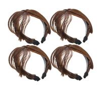 CIYODO 4pcs Wig Headband Bangs Headbands Synthetic Front Fringe Extensions Front Braided Wigs Braided Bangs Hair for Women Light Brown