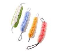 CIYODO 4Pcs Woven Exfoliating Shower Scrubber for Back Dual-color Handcrafted Bath Strips in Pink Green Blue Yellow Deep Cleanse and Remove Dead Skin Easy to Hang and Quick Dry