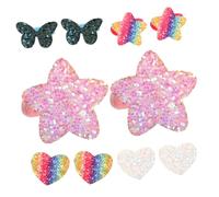 CIYODO 5 Pairs Glitter Elastic Hair Ties for High Stretch Sparkle Ponytail Holders for Soft Sequin Scrunchies with Rainbow Gradient Star and Heart Designs
