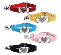 CIYODO 5pcs Cat Kitten Collars with Bells Safety Adjustable Collars Love Heart Rhinestone Durable Comfortable Fit
