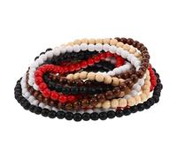 CIYODO 5pcs Natural Wood Beads Necklace 8mm round Beaded Strand with Bold Statement Design and Rustic Hip Hop Style for Men and Women, for Boho Outfits and Farmhouse Looks
