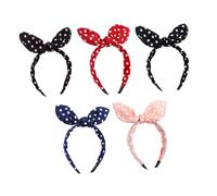 CIYODO 5pcs Rabbit Ear Hair Hoop for Women Dot Bowknot Hair Bands Breathable Cloth Material One Fits Navy Blue Pink Black White Red Colors