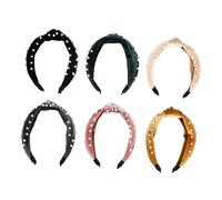 CIYODO 6 Pcs Knotted Plastic Pearl Headbands for Women Soft Flannel Hair Wraps in Black Grey Pink Gold Hair Accessories for Daily Use and Face Wash