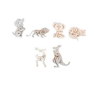 CIYODO 6 Sets DIY Wooden Animal Puzzle Crafts for Mechanical Gear Assembly Kit with Cat Dog Lion Kangaroo Deer Models Educational Hand Eye Coordination and Spatial Reasoning Training