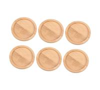 CIYODO 6PCS Mini Ceramic Flower Pot Saucers with Bamboo Tray Solid Succulent Plant Pot Coasters for Insulation and Home Use Natural Bamboo Grain Design