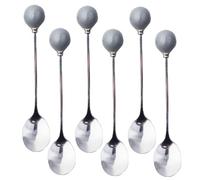 CIYODO 6pcs Mini Ceramic Handle Spoons Grey Stainless Steel Flatware for Coffee Dessert Ice Cream Serving Ergonomic Grip Dishwasher Safe Kitchen Utensils