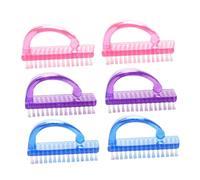 CIYODO 6pcs Nail Dust Brushes Plastic Powder Cleaning Tool Lightweight Fingernail Scrub for Nail Art and Manicure Salon Use in Pink Purple Blue
