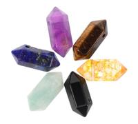 CIYODO 6pcs Natural Hexagonal Double Pointed Crystal Gemstone Pendants with Pre Drilled for DIY Jewelry Making Meditation and Spiritual Beads Including Obsidian Amazonite Citrine Lapis