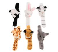 CIYODO 6pcs Plush Animal Slap Bracelets for Kids White Tiger Yellow Tiger Giraffe White Rabbit Panda Elephant Fun Wristbands for Birthday Party Favors Classroom Rewards and Jungle Themed Celebrations