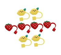 CIYODO 8Pcs Silicone Straw Topper Covers Adorable Reusable Straw Tip Protectors Dustproof Silicone End Plugs for School Science Supplies with Lemon and Designs