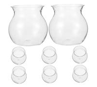 CIYODO 8Pcs Transparent Micro Landscape Tanks for Succulents and Betta Fish Hydroponic Plant Terrariums with Decorative Grass Head Dolls Creative Desktop Succulent Planters for Home and