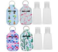 CIYODO 8pcs Travel Refillable Bottles with Hand Bottle Covers and Keychain Holder Set Small Portable Liquid Containers with Clip Bag Bright Color Convenient for Toiletries and Cosmetics